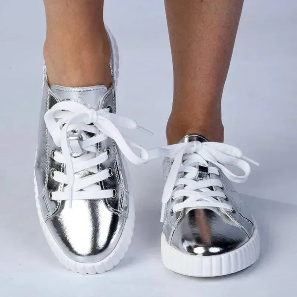 Julz Valentina Leather Sneaker With Star Detail - Silver