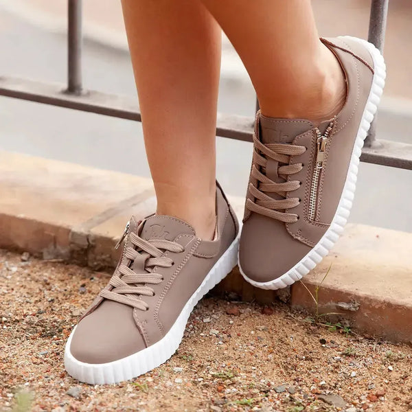 Julz Valentina With Zip Leather Sneaker - Coffee