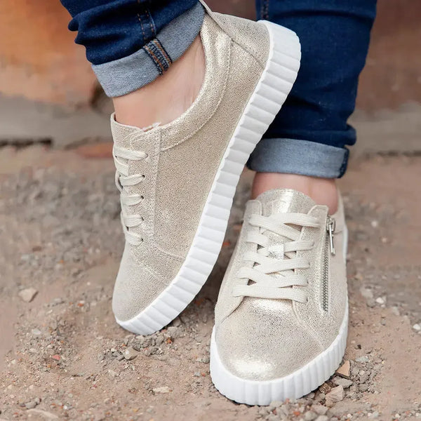 Julz Valentina With Zip Leather Sneaker - Gold Shimmer