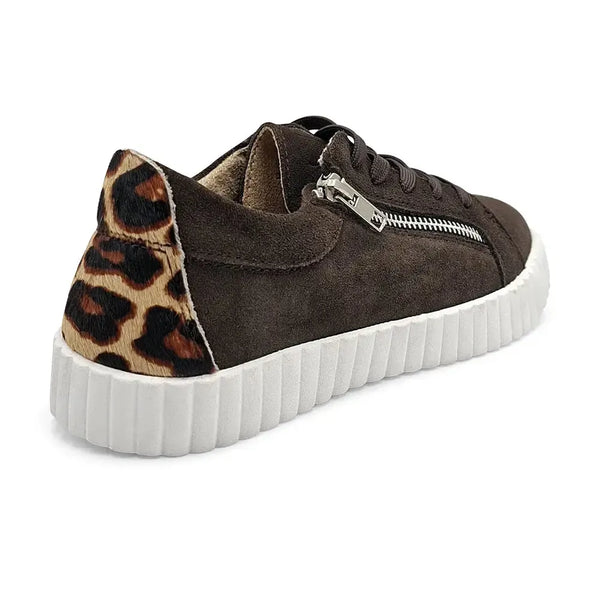 Julz Valentina With Zip Leather Sneaker - Leopard Black