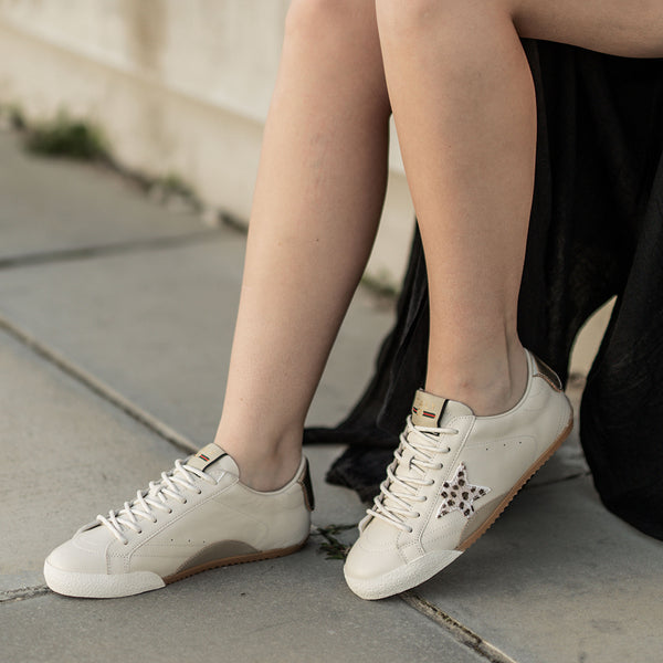 Julz Vespa Leather Sneaker - Beige Animal Star