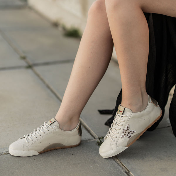 Julz Vespa Leather Sneaker - Beige Animal Star