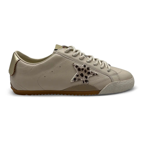 Julz Vespa Leather Sneaker - Beige Animal Star