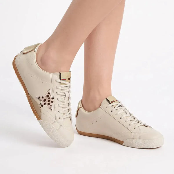 Julz Vespa Leather Sneaker - Beige Animal Star