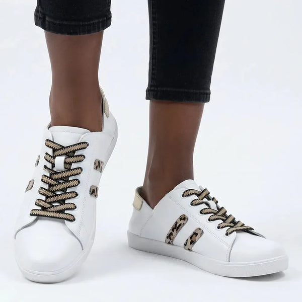 Julz Vicki Leather Sneaker - White Leopard Stripes