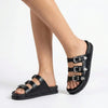 Madison 3 Buckle Footbed Sandal - Black