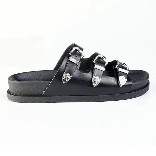 Madison 3 Buckle Footbed Sandal - Black