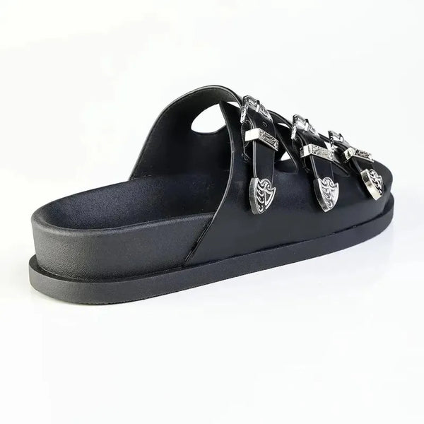 Madison 3 Buckle Footbed Sandal - Black