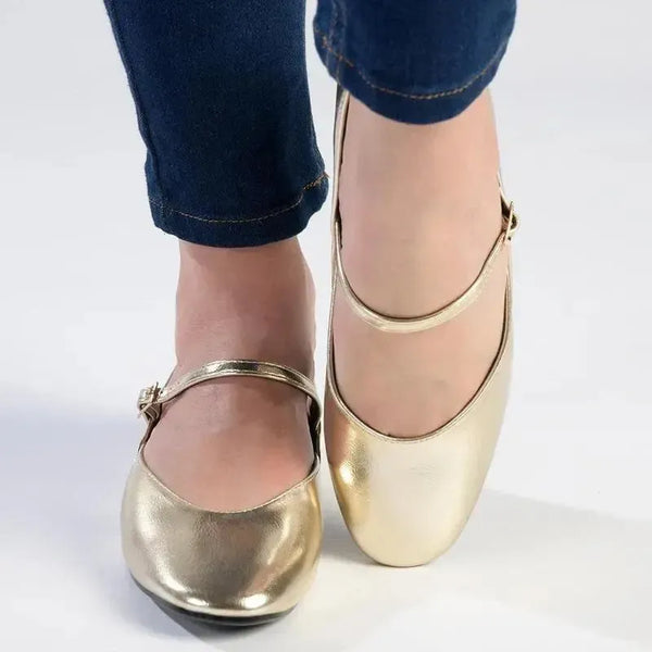 Madison Bambi Pump With Buckle Strap - Gold