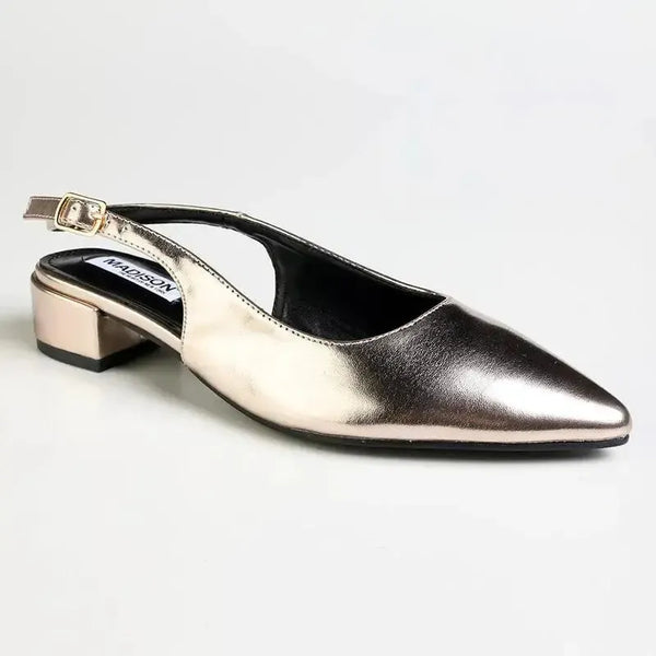 Madison Bellarose Low Block Heel Slingback Sandal - Gold