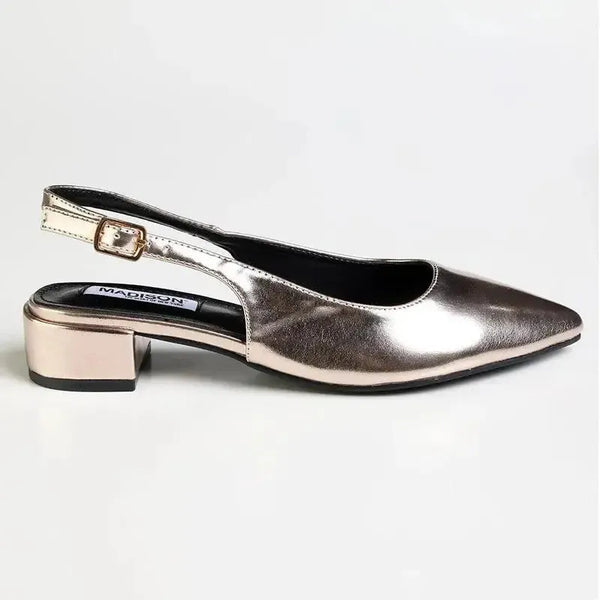 Madison Bellarose Low Block Heel Slingback Sandal - Gold