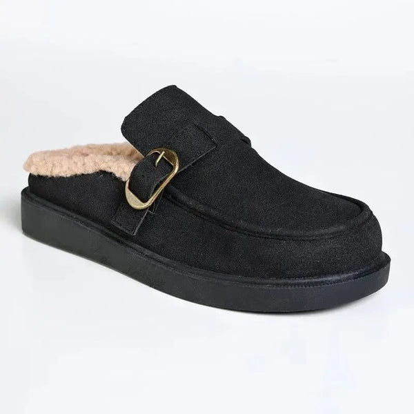 Madison Billie Fur Buckle Mule - Black