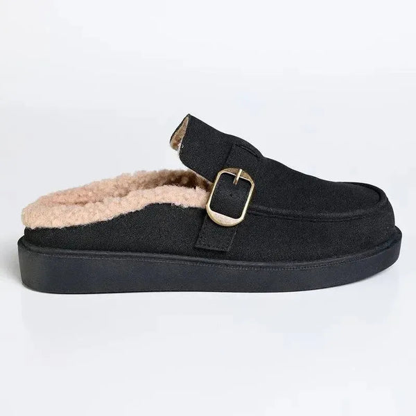 Madison Billie Fur Buckle Mule - Black