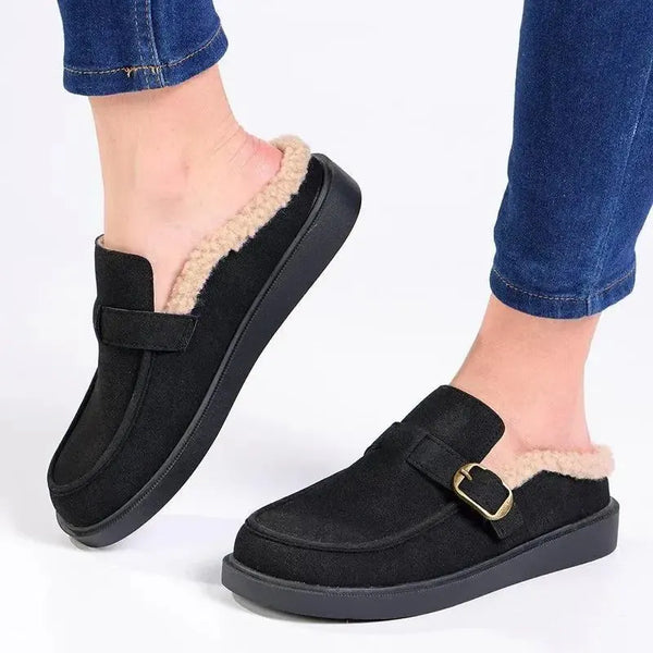 Madison Billie Fur Buckle Mule - Black