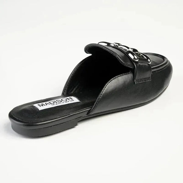 Madison Braidy Flat Mule With Trim - Black