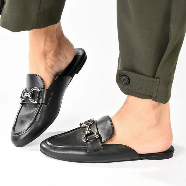 Madison Braidy Flat Mule With Trim - Black