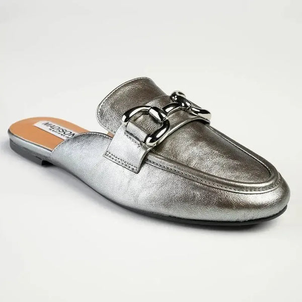 Madison Braidy Flat Mule With Trim - Pewter