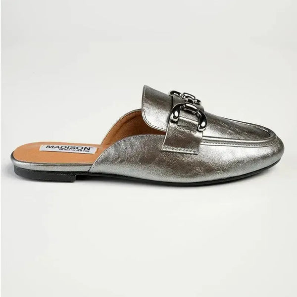 Madison Braidy Flat Mule With Trim - Pewter