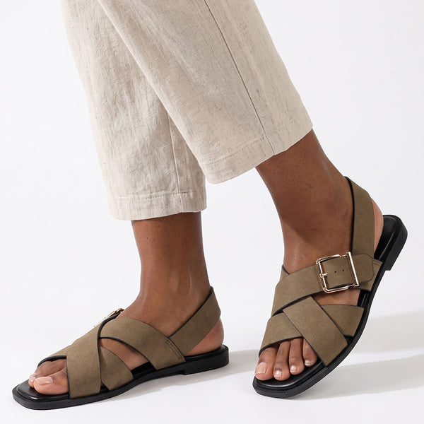 Madison Broad Strap Cross-over Sandals - Olive