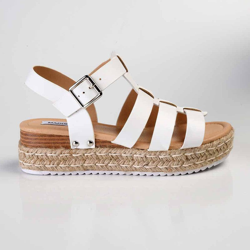 Madison Casablanca Strappy Espadrille Wedge Sandal White Shoe Box