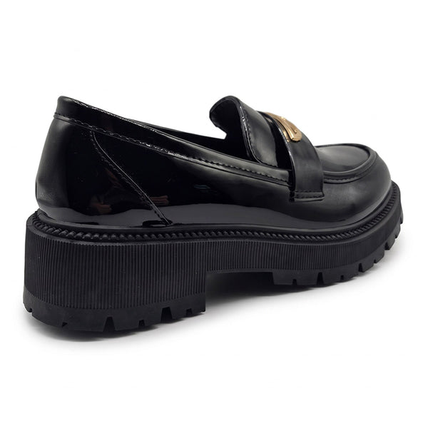 Madison Chunky Gold Trim Saddle Loafer - Black