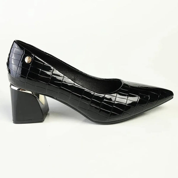 Madison Croc Print Court - Black