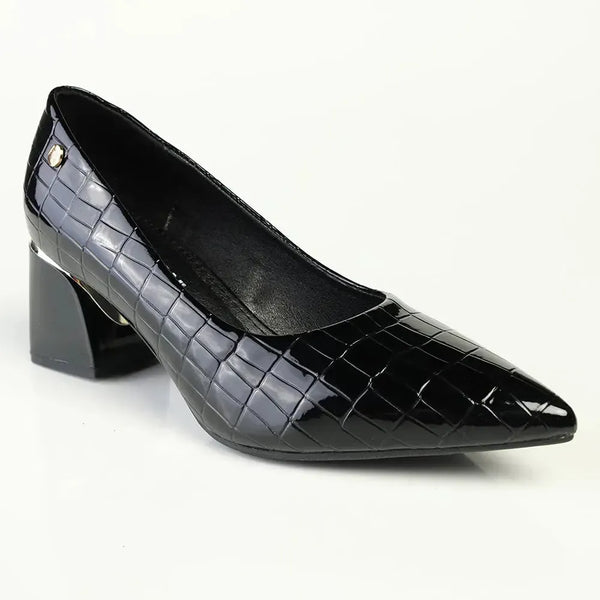 Madison Croc Print Court - Black