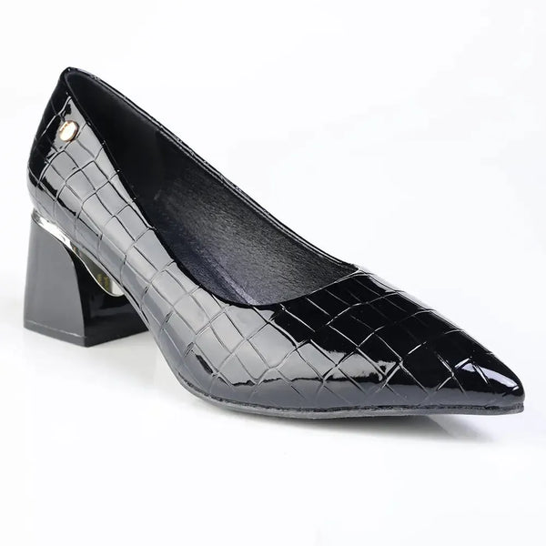 Madison Croc Print Formal Court Heel - Black Croc