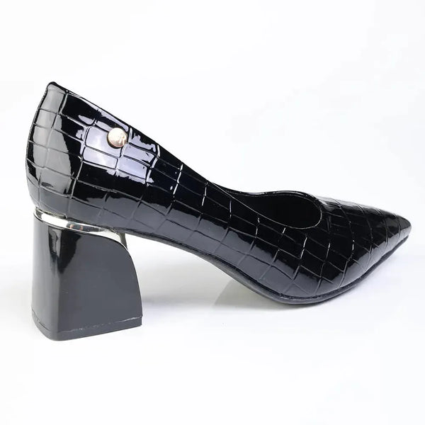 Madison Croc Print Formal Court Heel - Black Croc