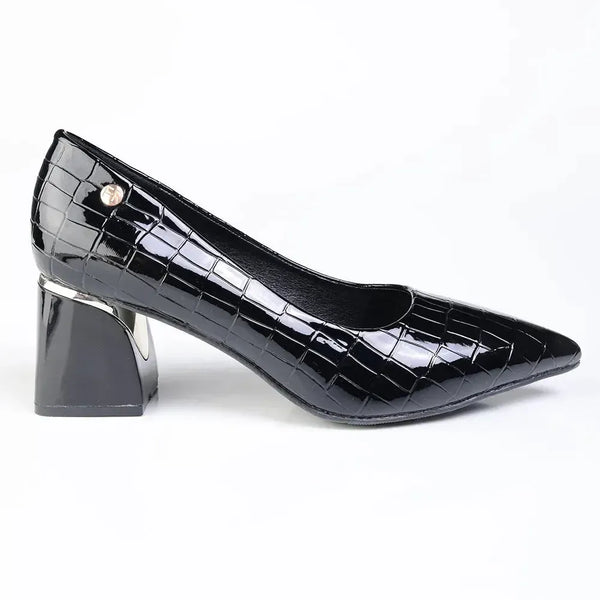 Madison Croc Print Formal Court Heel - Black Croc