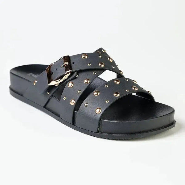 Madison Cross Strap Studded Sandal - Black
