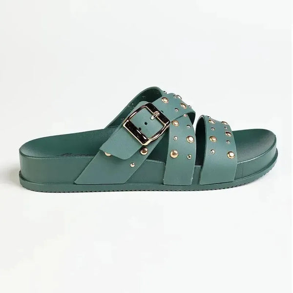 Madison Cross Strap Studded Sandal - Green