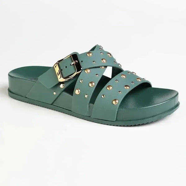 Madison Cross Strap Studded Sandal - Green