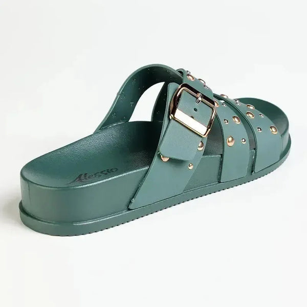 Madison Cross Strap Studded Sandal - Green