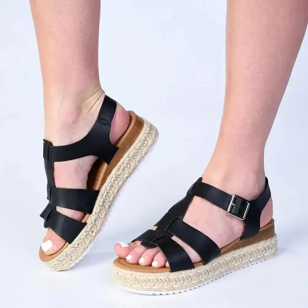Madison Double Strap T-Bar Espadrille Sandal - Black