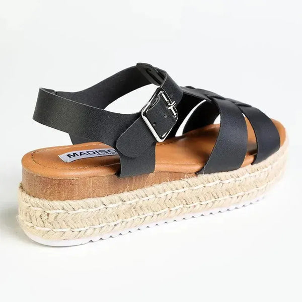 Madison Double Strap T-Bar Espadrille Sandal - Black