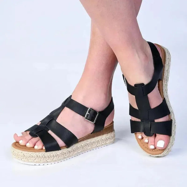 Madison Double Strap T-Bar Espadrille Sandal - Black