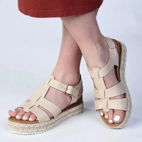 Madison Double Strap T-Bar Espadrille Sandal - Nude