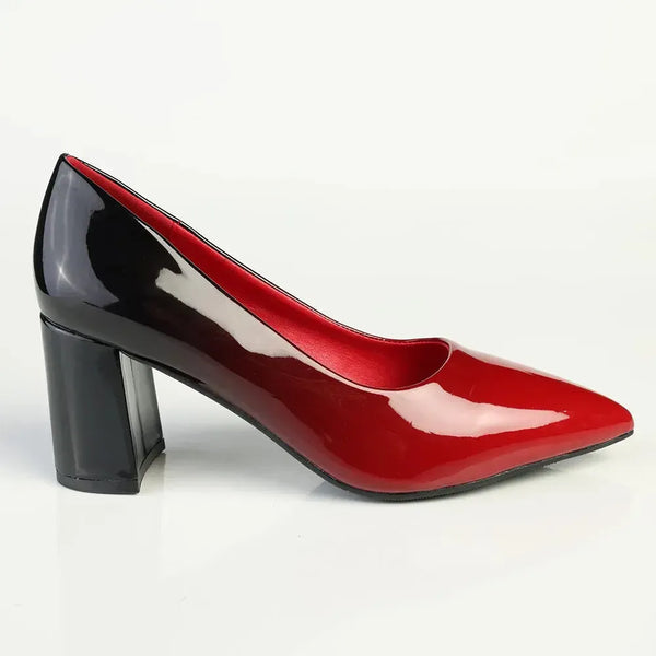 Madison Faded Fashion Court Block Heel - Red/Black