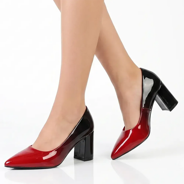 Madison Faded Fashion Court Block Heel - Red/Black