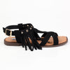 Madison Fringe Detail Flat Sandals - Black