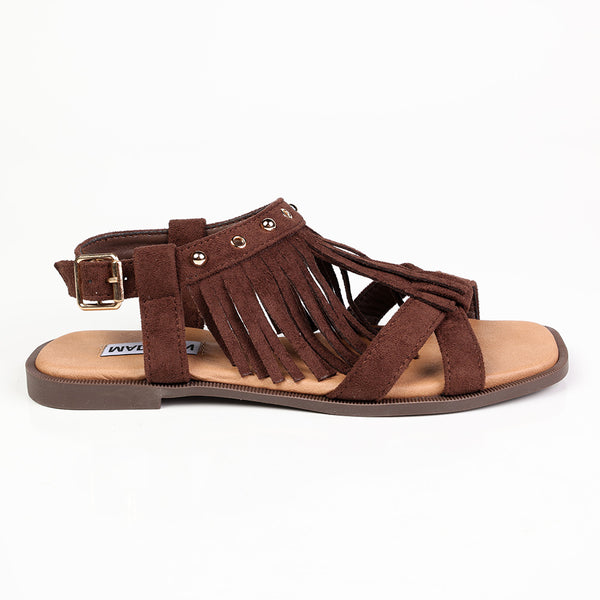 Madison Fringe Flat Sandals - Chocolate