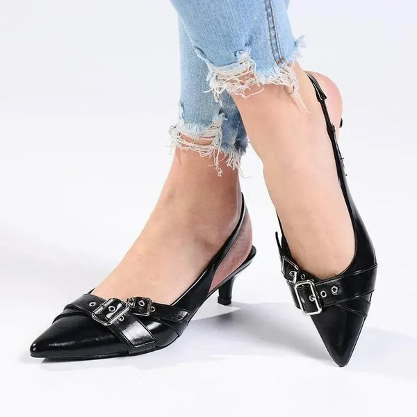 Madison Giselle Twin Buckle Slingback - Black