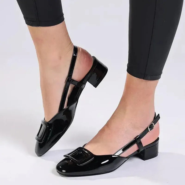 Madison Gracie Slingback with Lower Block Heel - Black