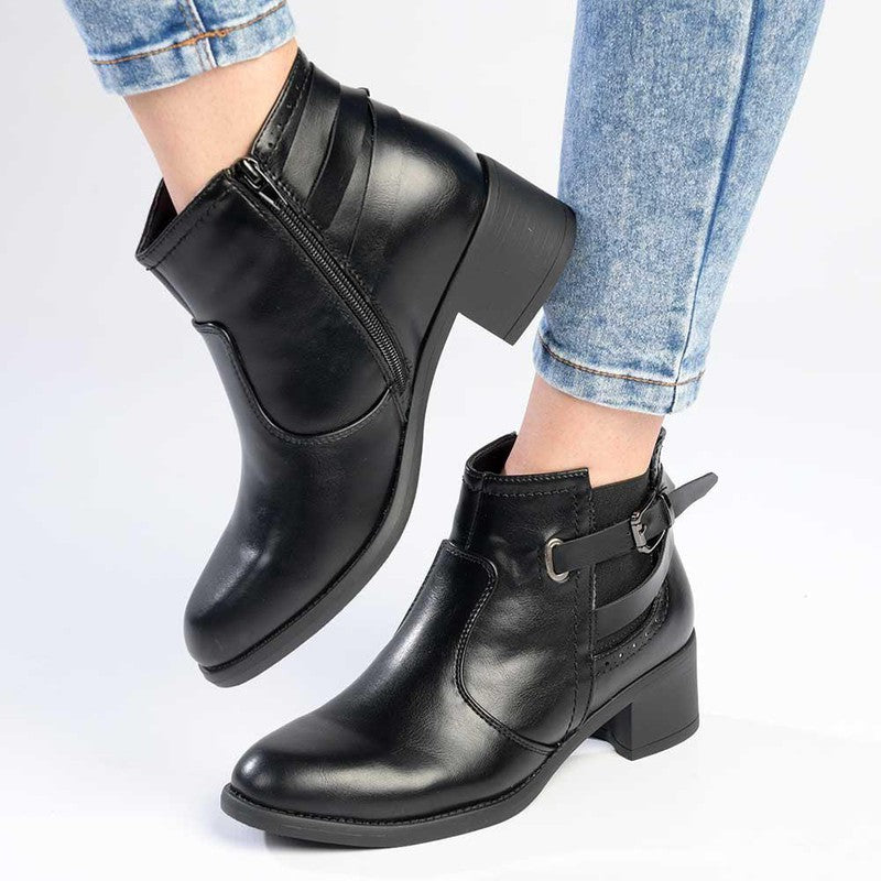 Madison Gusset Fawn Strappy Ankle Boot Black