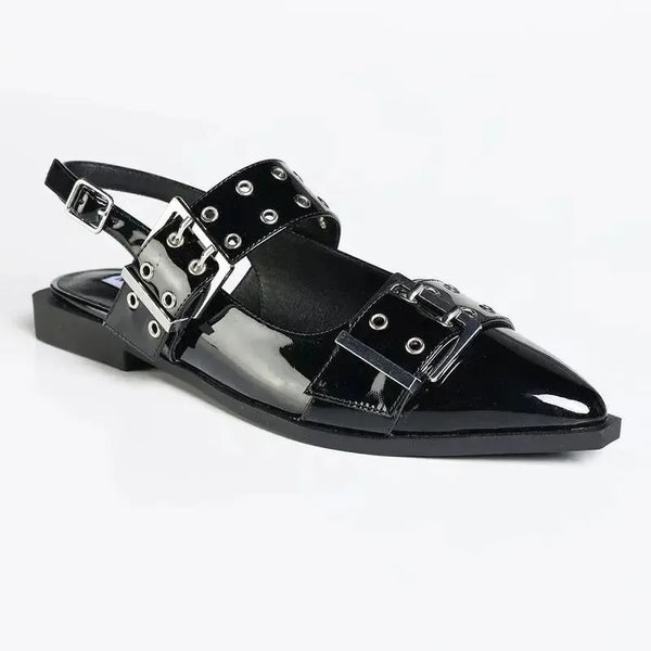 Madison Gwen Eyelet Strap Slingback - Black