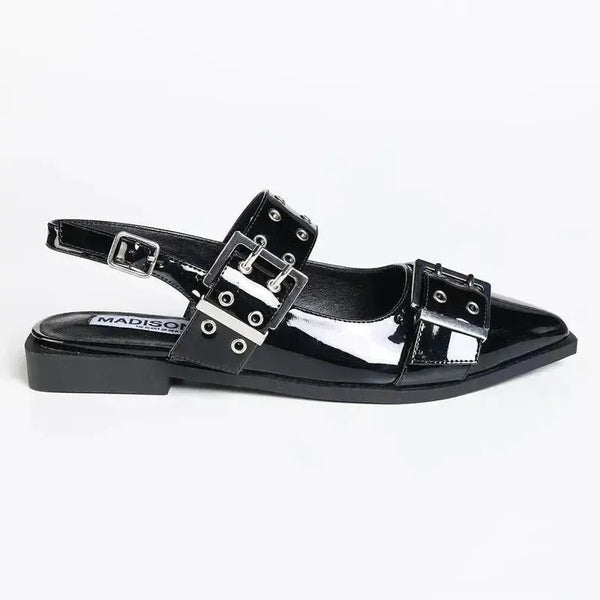 Madison Gwen Eyelet Strap Slingback - Black