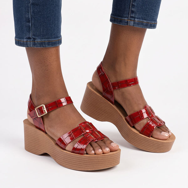 Madison Heart of New York Stacked Platform Sandals - Red