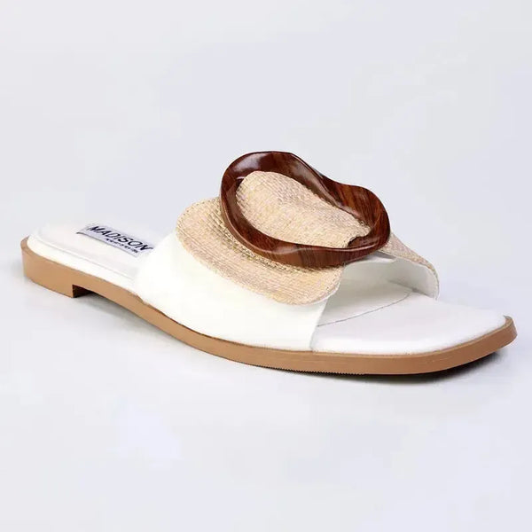 Madison Janvee 2 Push In Flat Sandal - White
