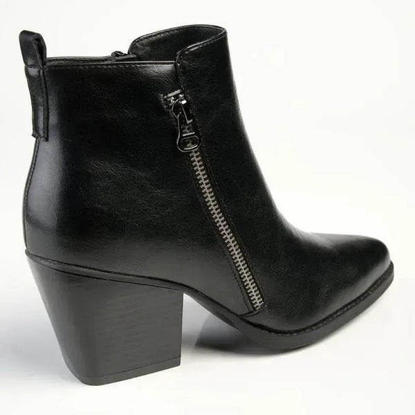 Madison Jeffie Cuban Heel Double Zip Ankle Boot - Black